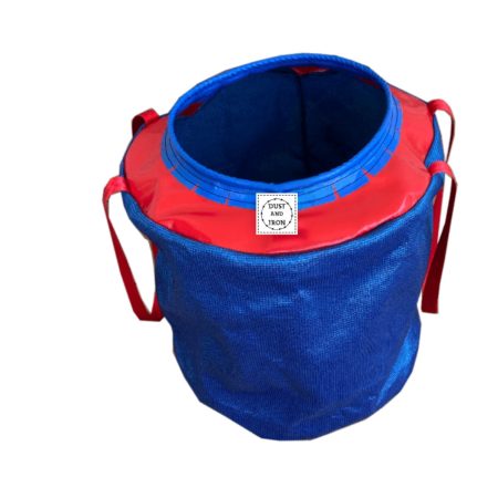 Breathable Dust & Iron laundry bag standing upright – durable ventilated bag for caravans, camping, and home laundry.
