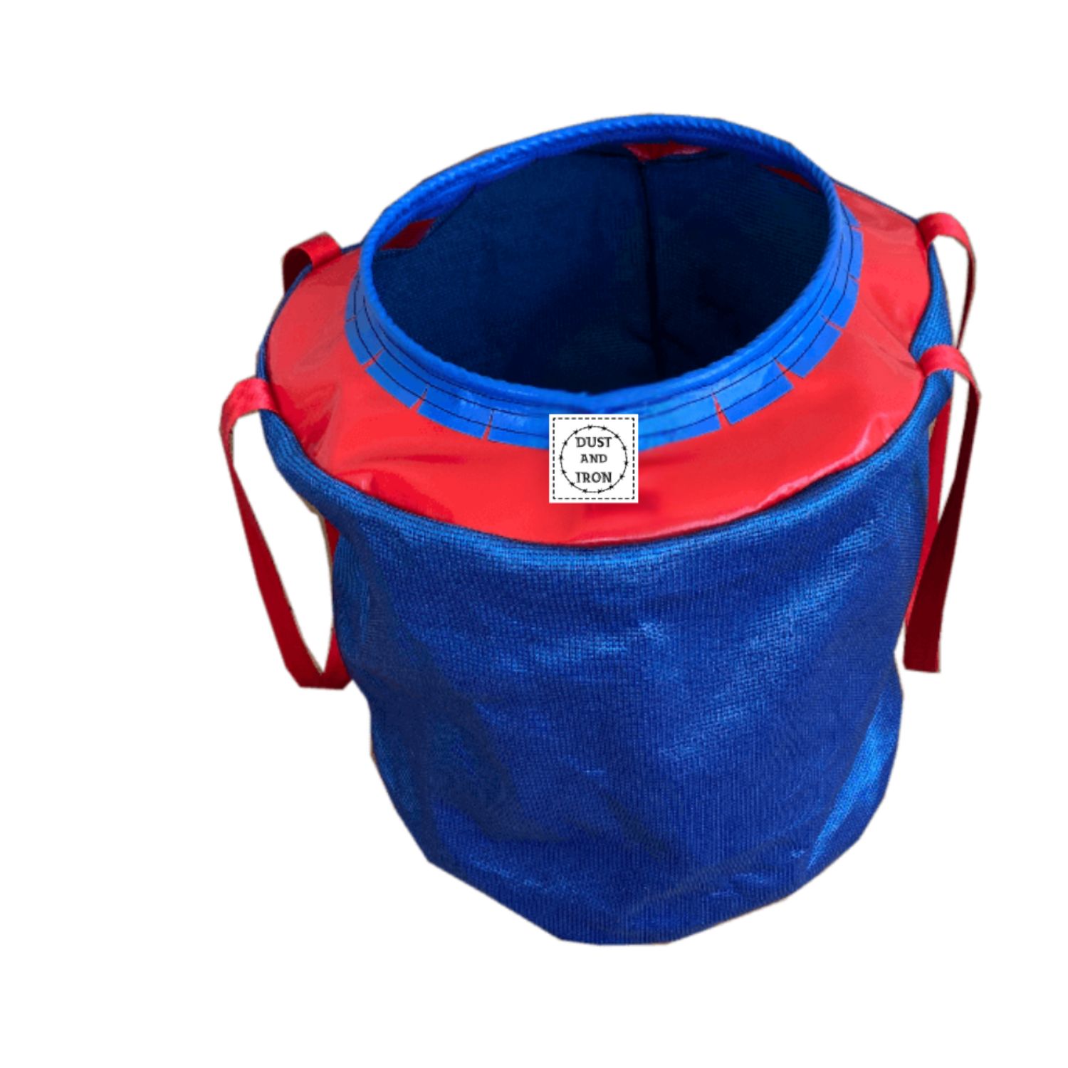 Breathable Dust & Iron laundry bag standing upright – durable ventilated bag for caravans, camping, and home laundry.