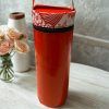 Triple Toilet Roll Holder Bag – Red PVC with Patterned Trim