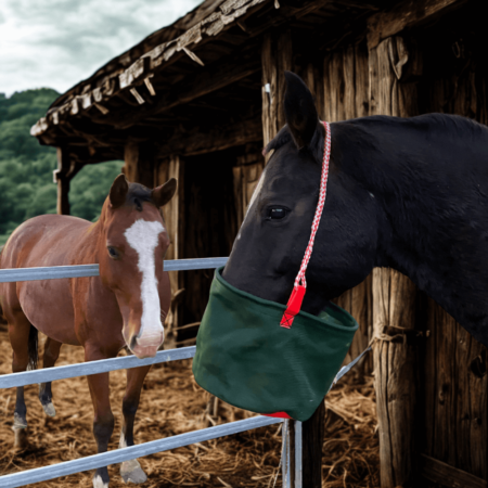 “Horse Nose Feed Bag – durable adjustable feed bag for horses, waste-reducing and comfortable fit”