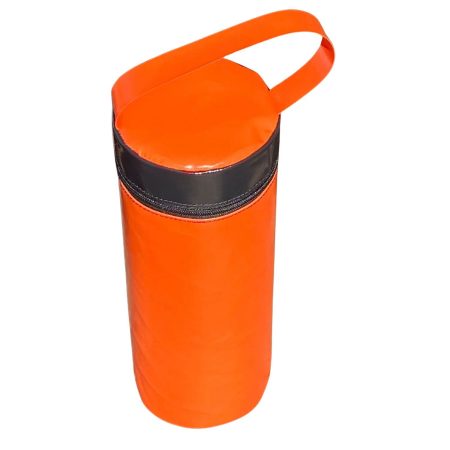 Orange PVC jumbo toilet roll holder bag with a black zipper and carry handle, designed to store three jumbo toilet rolls.