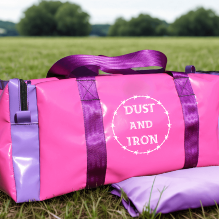 “Heavy-duty large gear bag with end pockets and reinforced seatbelt handles”