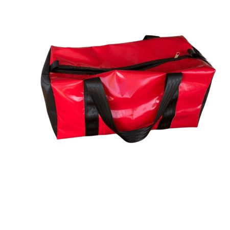 Medium PVC vinyl gear bag with double-stitched seams, heavy-duty zip, and reinforced webbing handles, ideal for sports, camping, and outdoor travel.