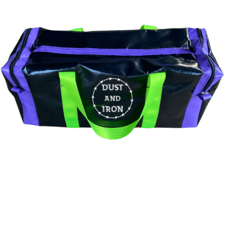 “Heavy-duty medium gear bag with end pockets and reinforced seatbelt webbing handles”