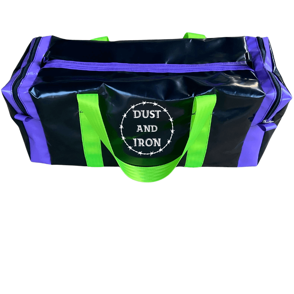 “Heavy-duty medium gear bag with end pockets and reinforced seatbelt webbing handles”