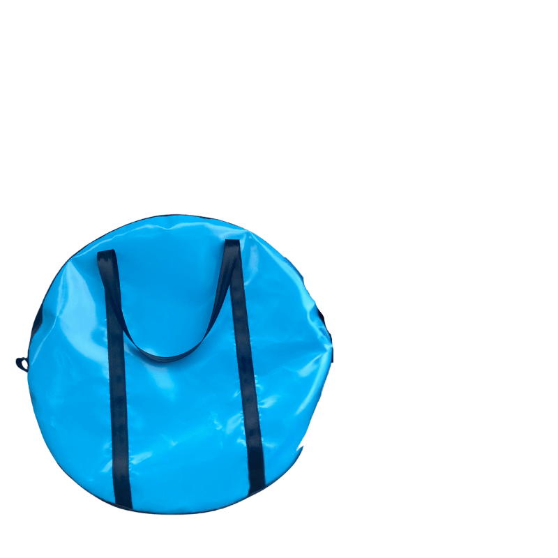 Durable Dust & Iron PVC roping bag designed for carrying ropes and rodeo gear, featuring heavy stitching and industrial seatbelt webbing handles.