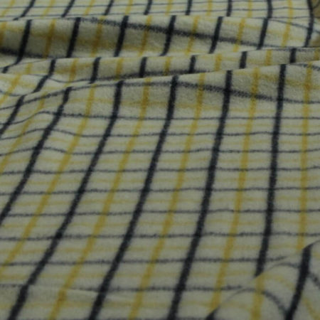 “Yellow and blue check wool lining inside saddle gear bag – eco-friendly recycled wool fabric”