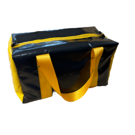 Compact PVC vinyl gear bag with reinforced seatbelt handles and heavy-duty Number 8 zip, perfect for sports, travel, and outdoor adventures.