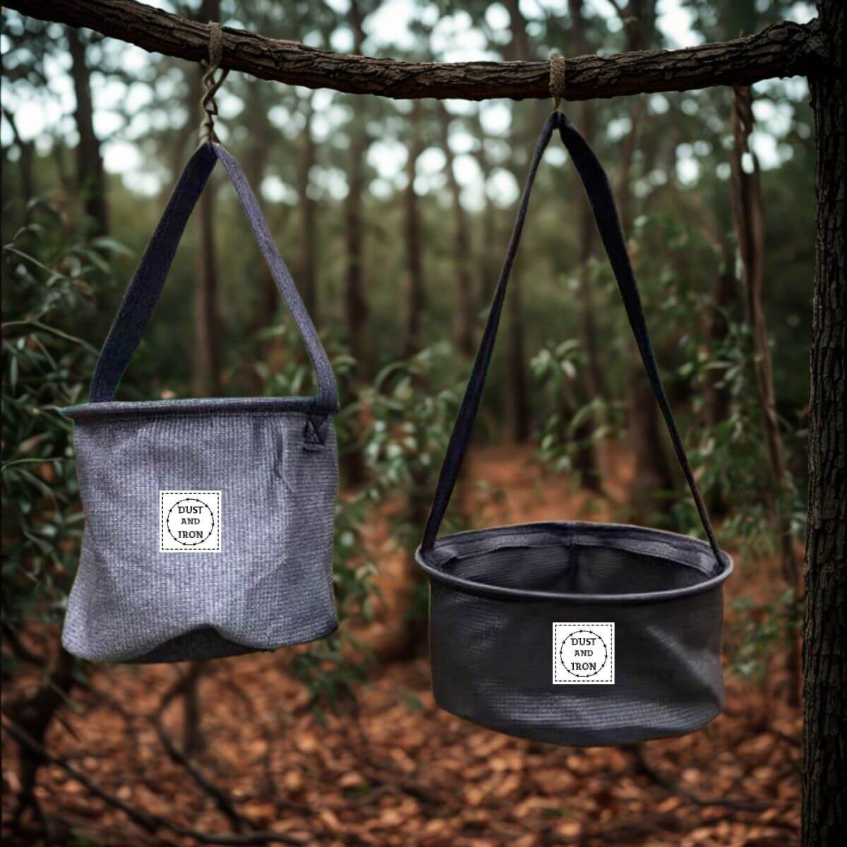 Durable shade cloth peg bags with reinforced seams and quick-drain mesh to keep pegs dry and rust-free. Featuring the Standard Peg Bag and the Romani Peg Bag side by side for a clear comparison.