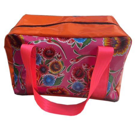 Patterned Dust & Iron PVC toiletry bag with reinforced webbing handles – durable organiser for travel, caravans, and everyday use.