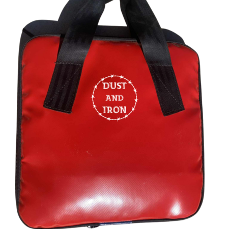 Woolen felt lined padded string bag for transporting and storing shearing cutters securely.