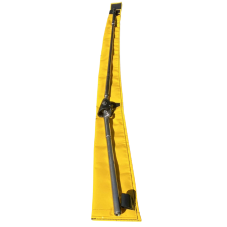 Heavy-duty PVC downtube storage bag, 210 cm long, with three hanging tags and velcro flap closure.