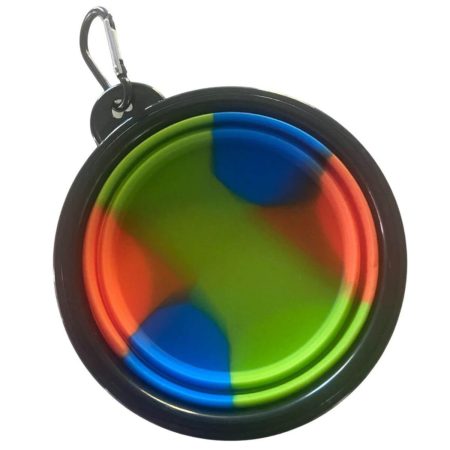 Colourful foldable silicone small pet bowl expanded with metal clip