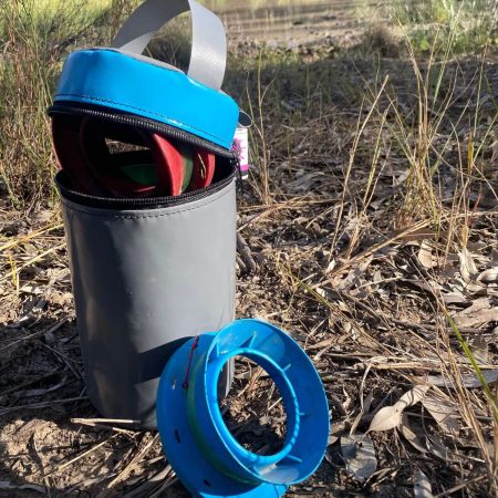 Fishing Hand Reel Holder Bag – Heavy-Duty PVC (Grey & Blue)